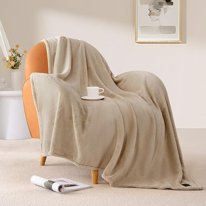 BEAUTEX Fleece Throw Blanket for Couch Sofa or Bed Throw Size, Soft Fuzzy Plush Blanket, Luxury Flannel Lap Blanket, Super Cozy and Comfy for All Seasons (Ivory, 50" x 60")