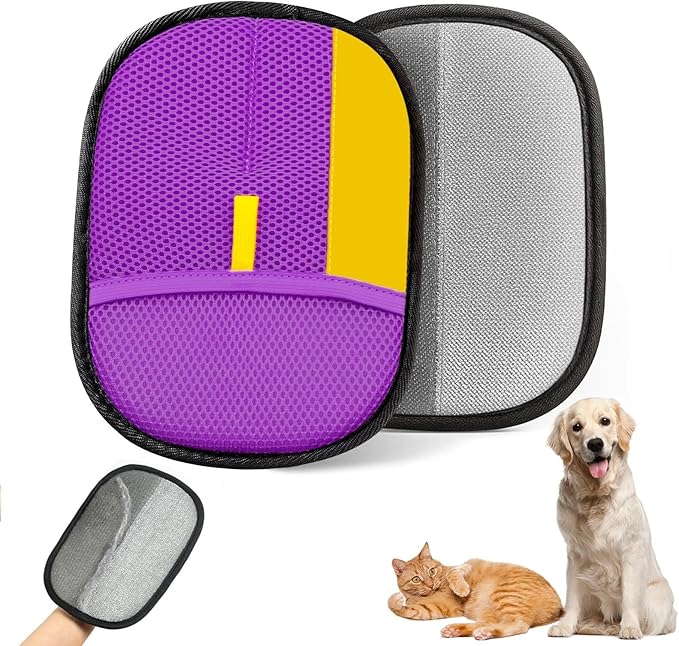 Upgraded pet Hair Removal Gloves, Reusable pet Hair Removal Gloves, Powerful cat and Dog Hair Removal, Suitable for Clothes、Sofas、Carpets、car Seats etc. (2PCS Purple)-Mewly Pet