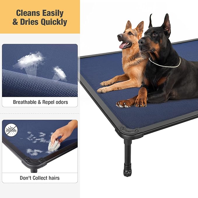 Veehoo Chew Proof Elevated Dog Bed - Cooling Raised Pet Cot - Rustless Aluminum Frame and Durable Textilene Mesh, Unique Designed No-Slip Feet for Indoor or Outdoor Use, Blue, XX-Large, CWC2002-Mewly Pet
