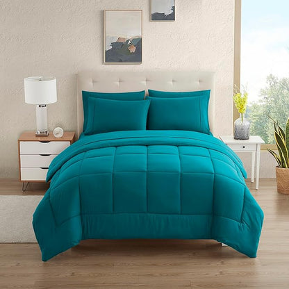 Sweet Home Collection RV Short Queen Comforter Set for RV Camper - Comforter Set with Fitted & Flat Sheet, 4 Pillowcases - Tailored for RV Short Queen Beds - Cozy Essentials for Your RV Bedroom, Teal
