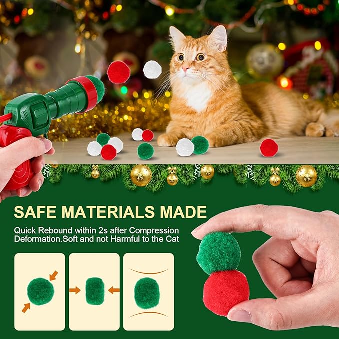 Cat Toy Set (2+60) - Pom Pom Balls & Launchers, Interactive Enrichment Toys-Mewly Pet