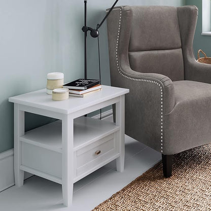 SIMPLIHOME Warm Shaker SOLID WOOD 20 inch Wide Rectangle Transitional End Table in White for the Living Room and Bedroom