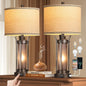 QiMH Farmhouse Table Lamps for Living Room, Rustic Beside Lamps for Bedroom with USB A+C Charging Ports, Nightstand Lamp with Frosted Glass Night Light for Home Decor, 4 Bulbs Included (Bronze)