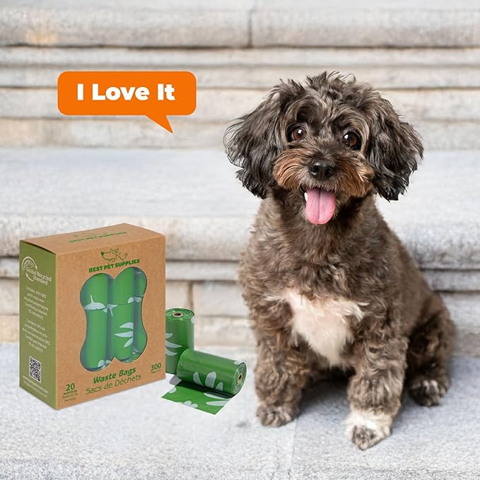Best Pet Supplies Poop Bags for Dogs, 50% Post-Consumer Recycled Content dog waste bags on rolls, fits all poop bag holders for leashes - 300 Count, Green, Lavender Scented-Mewly Pet