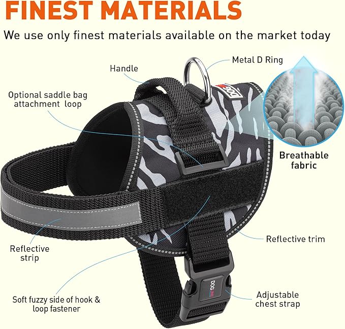 Dogline Dog Harness, Reflective No-Pull Adjustable Vest with Handle for Walking, Training, Breathable, No - Choke Harness for Small, Medium or Large Dogs Room for Patches Zebra Black/White S 18"-24"-Mewly Pet