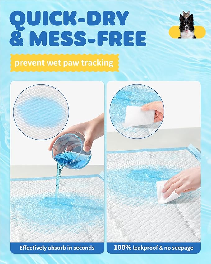 150-Pack Large Puppy Pads - 22'' x 22'' Pee Pads for Dogs Potty Training with Leak-Proof Quick-Dry Design, 6-Layer Dog Pads Large, Blue-Mewly Pet
