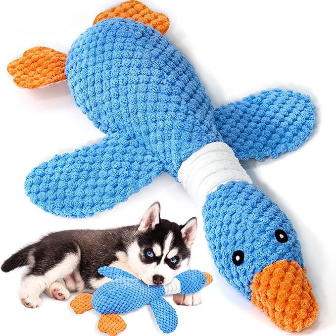 Vitscan Upgraded Goose Indestructible Dog Toys for Aggressive Chewers Small Medium Large Breed, Crinkle Squeaky Plush Dog Puppy Chew Toys for Teething, Duck Puppy Toys-Mewly Pet