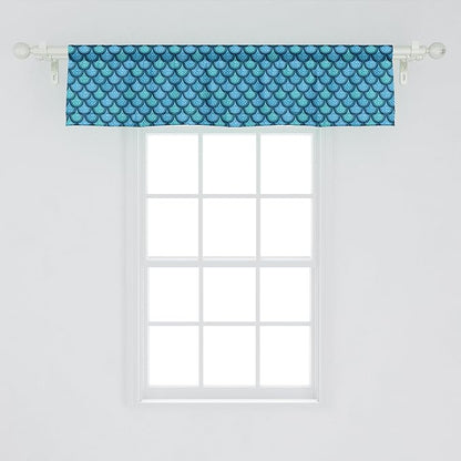 Ambesonne Fish Scale Window Valance, Nautical Design Realistic Graphic Water Drops on Half Circles Print, Curtain Valance for Kitchen Bedroom Decor with Rod Pocket, 54" X 12", Blue and Turquoise