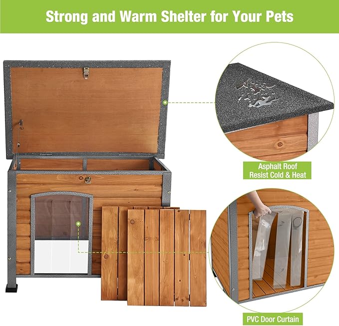 GUTINNEEN Chew Proof Dog House with Metal Iron Frame Outdoor Dog Kennel for Small Medium Large Indoor Dog Cage (33.5" L,Brown Color)-Mewly Pet