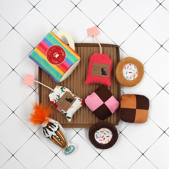 8 Assortments Sweets Value Pack, Natural Interactive Catnip Cat Toys, Toy with Crinkle and Feather, Accessories for Indoor Cat, Kitten Toys-Mewly Pet