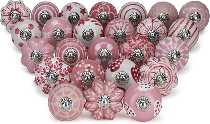 Dresser Knobs for Cabinets and Drawers - Assorted Multicolor Ceramic Pull Handle for Kitchen Cupboard Wardrobe Decorative Furniture Hardware - Pack of 25
