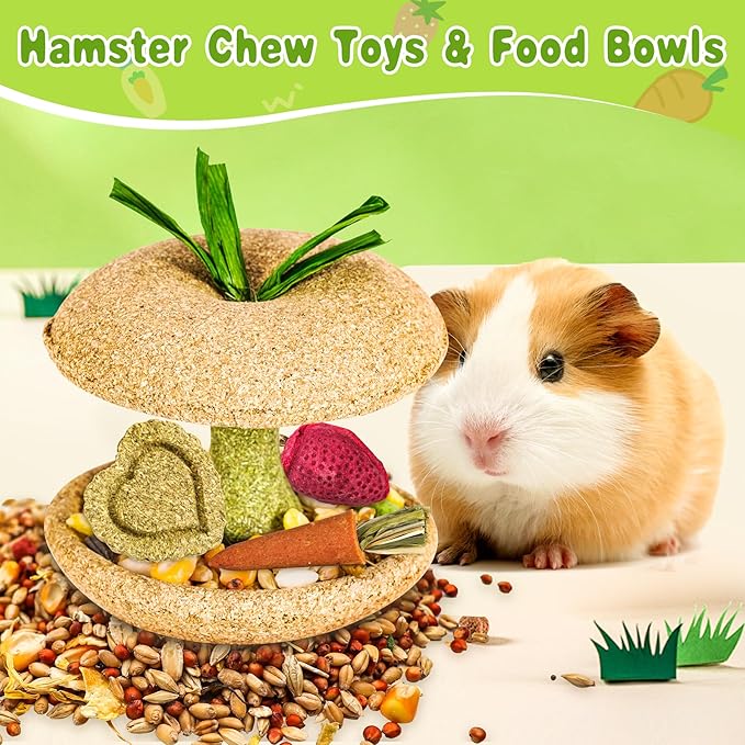 10 PCS Guinea Pig Chew Toys for Teeth, Rabbit Chew Toys Contain Natural Timothy Apple Core, Grass Cake, Carrot and Strawberry;Hamster toys for Bunny Chinchilla Gerbil Dental Care & Treat Teething-Mewly Pet