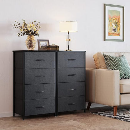 ODK Dresser for Bedroom with 4 Storage Drawers, Small Dresser Chest of Fabric Drawers with Sturdy Steel Frame, Wood Top, Black