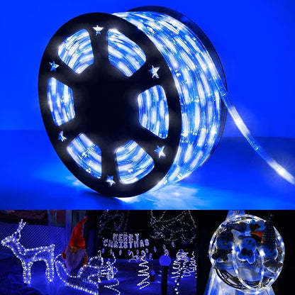 200ft LED Rope Lights Outdoor, 1440 LED Flexible Tube Lights with 8 Modes, Waterproof LED Rope Lighting for Outside Garden Patio Bedroom Party Pool Fences Indoor Outdoor Christmas Decor (White & Blue)