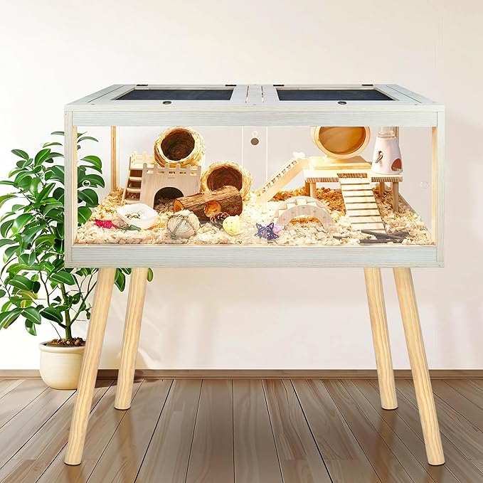 Prolee Hamster Cage Chewproof, Mice and Rat Habitat with Transparent Sides, Hamster Cage with Openable Mesh Top, Solid Built with Lock Design and Leg Stand, 48" inch-Mewly Pet