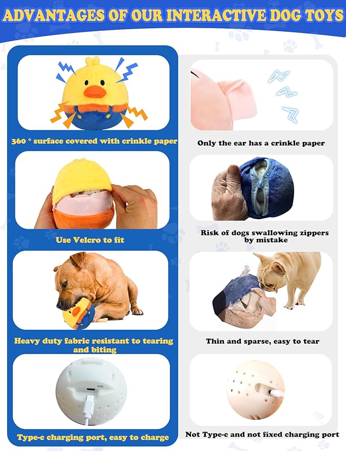 Rechargeable Interactive Moving Dog Toys, Automatic Crazy Jumping Duck for Boredom, Attractive Squeaky Plush Duck Covers A Talking Bouncing Ball with Recording Playback, Puppy Toys to Keep Them Busy-Mewly Pet