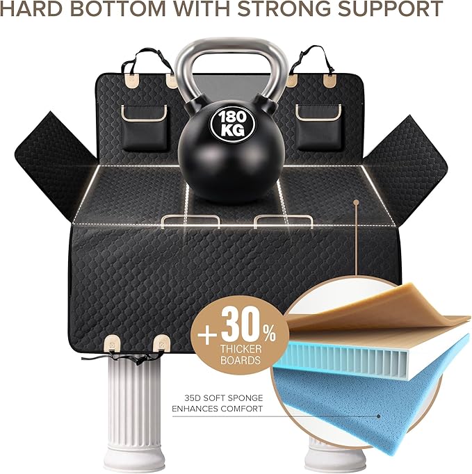 XL Truck Back Seat Extender for Dogs, Hard Bottom Dog Car Seat Cover for Back Seat, Heavy Duty Dog Hammock for Aggressive Chewers, Waterproof Pet Seat Covers for Trucks, F150, Ram1500, Large SUV-Mewly Pet