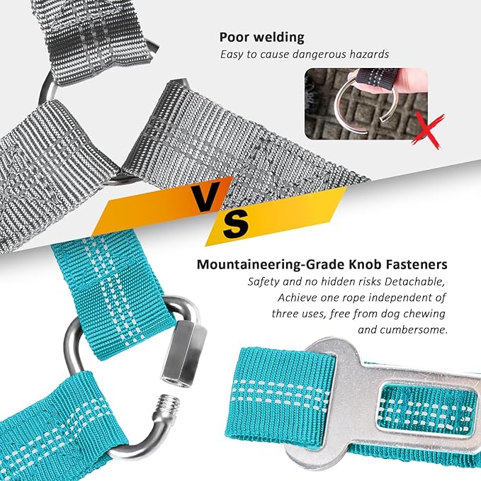 Removable Dog Seat Belt Harness for Car, 3 in 1 Pet Dog Car Seatbelt Leash, Retractable Restraint Secures to Vehicle Headrest & Adjustable Reflective Bungee Dog Seatbelt Tether, Blue and Black-Mewly Pet