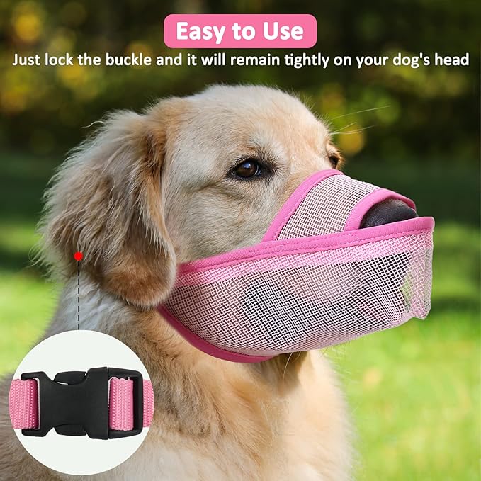 Crazy Felix Nylon Dog Muzzle for Small Medium Large Dogs Poodle Labrador Golden Retriever Doberman, Air Mesh Breathable and Drinkable Pet Mouth Guard for Anti-Biting Chewing Scavenging(M, Pink)-Mewly Pet
