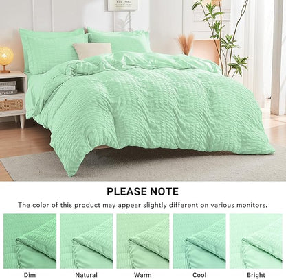 HYMOKEGE Mint Green Twin XL Comforter Set Seersucker 5 Pieces, All Season Luxury Bed in a Bag for Bedroom, Bedding Set with Comforter, Sheets, Pillowcase & Sham
