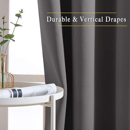 NICETOWN Bedroom Grey Blackout 120 inch Curtains - Triple Weave Energy Saving Thermal Insulated Solid Grommet Blackout Draperies for Patio, W52 x L120, 2 Panels