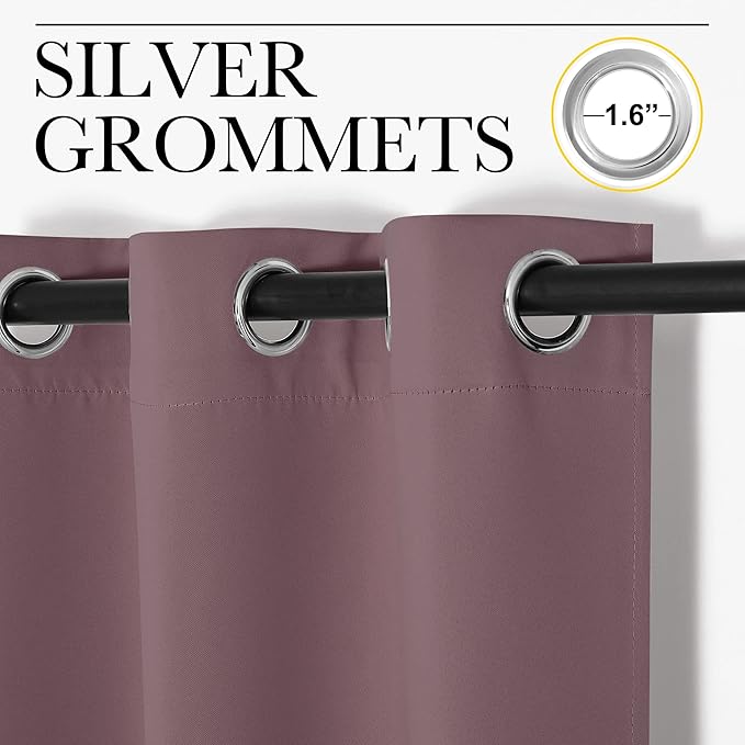NICETOWN Window Curtain Panels, Dry Rose, 1 Pair, 34 by 84-inch, Thermal Insulated Solid Grommet Blackout Draperies/Drapes for Basement
