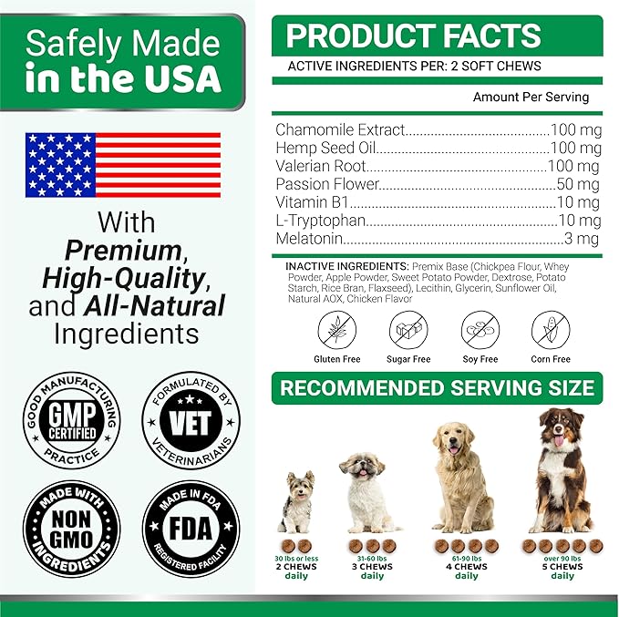 Hemp Calming Chews for Dogs - 240 Treats - Advanced Dog Calming Chews - Anxiety Relief Supplement Treats with Melatonin - Sleep Aid for Separation, Barking, Stress, Hip and Joint Support Made in USA-Mewly Pet