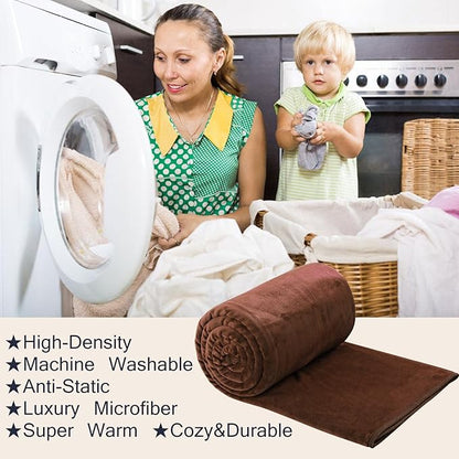 HOZY Soft Blanket Twin Size Fleece Warm Fuzzy Throw Blankets for The Bed Sofa Lightweight 350GSM Chocolate 66"*90"