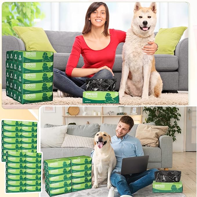 Harloon 6000 Counts Dog Poop Waste Bags 30 Rolls Extra Thick Strong Leak PET Proof Bags Disposable Bulk Universal Doggy Roll Waste Box for Puppy Outdoor Walking Travel(Black,12 x 8 Inches)-Mewly Pet