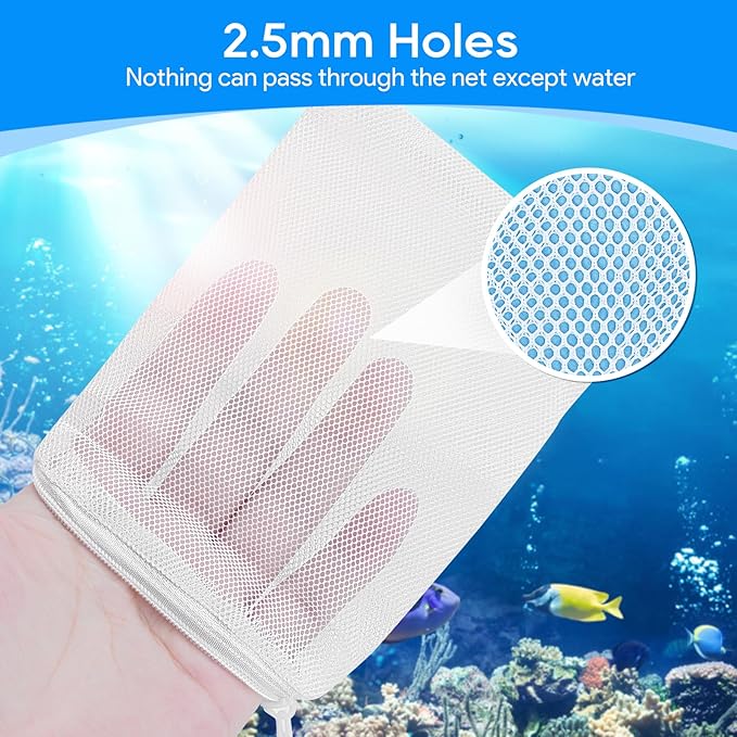 Aquarium Filter Media Bags for Aquarium with Zipper, Fine Mesh Bag Reusable Strong Polyester for Activated Carbon, Bio Filter Balls, Ceramic Rings, Filter Stones, White 10PCS 3.93" x 5.9"-Mewly Pet