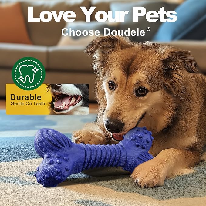 Dog Toys for Aggressive Chewers, Indestructible Chew Toys for Medium Large Dogs,Durable Rubber Dog Bones with Beef Flavor, Tough Dental Toy for Boredom Relief (Blue)-Mewly Pet