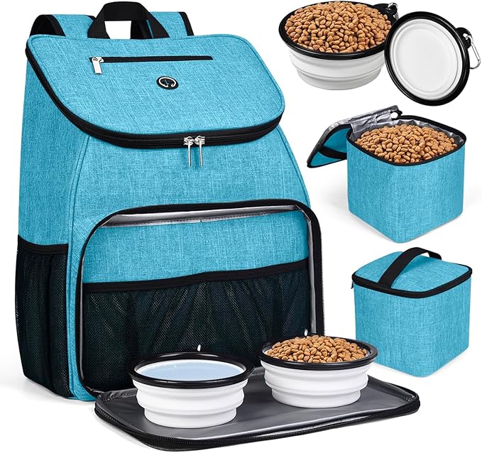 BAGLHER丨Dog Travel Bag, Airline Approved Pet Supplies Backpack, Dog Travel Backpack with 2 Silicone Collapsible Bowls and 2 Food Baskets-Mewly Pet