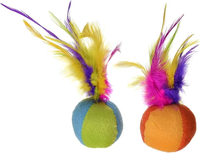 SmartyKat (2 Count) Flutter Balls Feather Cat Toys - Multi Color, 2 Count-Mewly Pet