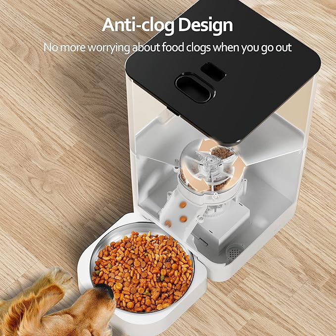 VOLUAS Automatic Cat Feeders - Pet Food Dispenser for Dry Food, Timed Cat Feeder with Desiccant Bag, Programmable Portion Size Control 4 Meals Per Day, 10s Voice Recorder-Mewly Pet