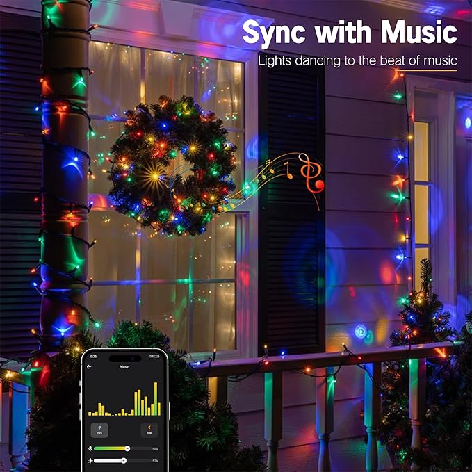 BrizLabs Color Changing Smart Christmas Lights, 98ft 300 LED Warm White & Multicolor Christmas Lighting with APP/Voice Control, Music Sync Xmas Tree Lights Dimmable String Lighting for Xmas Party Tree