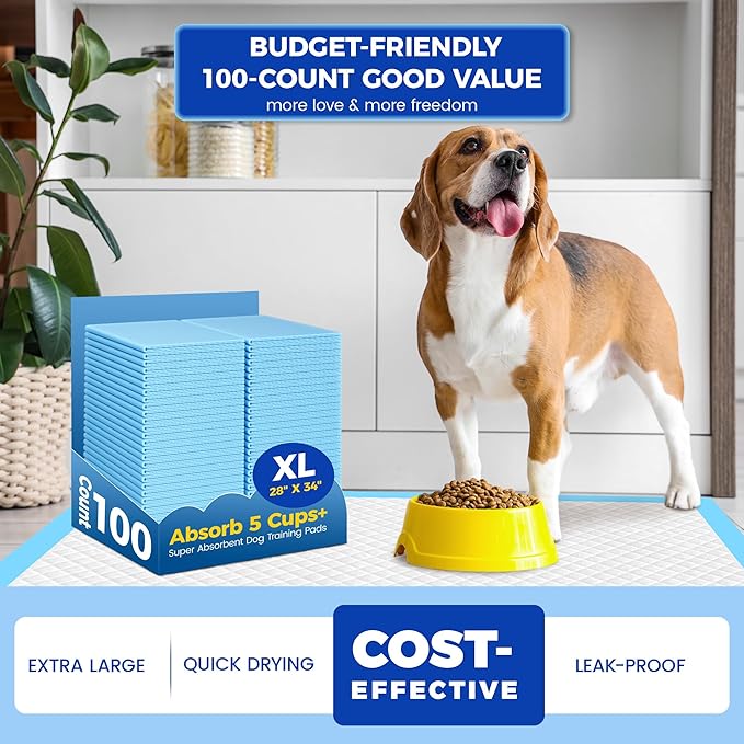 Dog Pee Pads Extra Large 28"x34" - 100 Pack Super Absorbent XLarge Puppy Pads 100 Count Leak-Proof Disposable XL Pet Potty Training Pads for Dogs, Puppies, Doggy-Mewly Pet