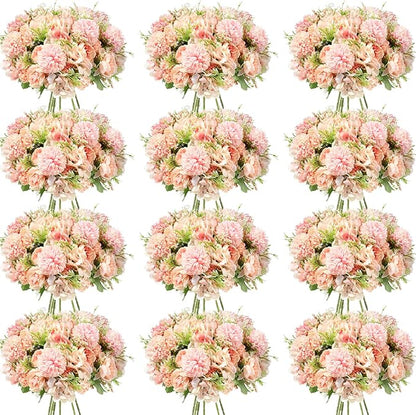 Tigeen Artificial Flowers Artificial Peonies Silk Flowers Faux Peony Fake Peony Silk Hydrangea Bouquet for Wedding Table Centerpiece Floral Vase Decor(Light Pink,12 Bundles)