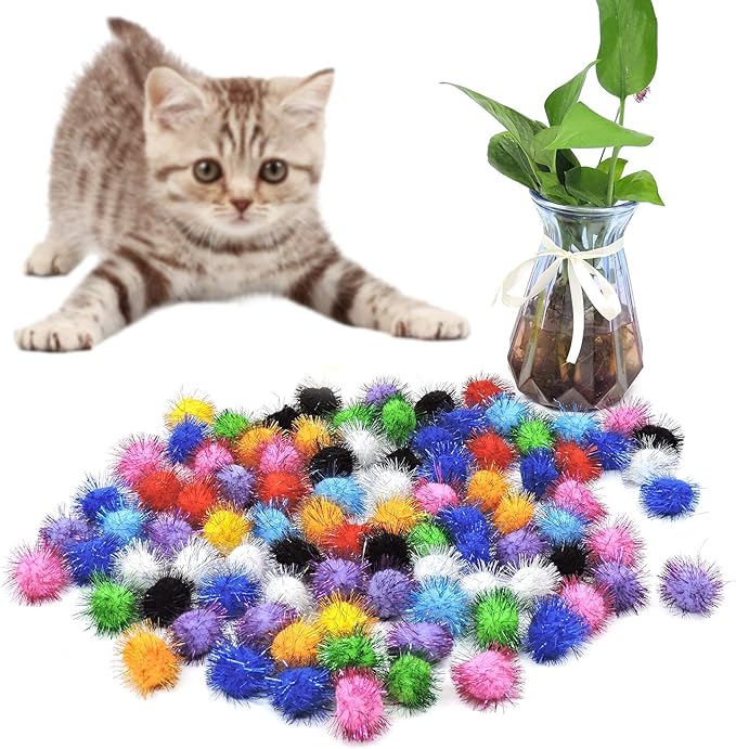 Andiker Cat Crinkle Balls, 2.36 Inches Colorful Cat Balls Chew and Chase Cat Mylar Crinkle Balls Lightweight Cat Toys for Indoor Cats to Keep Fit and Active (100pc)-Mewly Pet