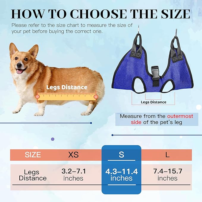 PatiencET Dog Grooming Hammock, Pet Grooming Hammock for Cats & Dogs, Dog Holder for Nail Trimming, Cat Sling for Nail Trimming with Nail Clippers/Trimmer, Nail File, Pet Comb(S)-Mewly Pet