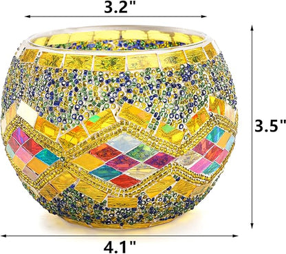 DEAYOU 4 Pack Glass Candle Holders Mosaic, Decorative Glass Tealight Votive Holder Bowl, Scented Candle Stand for Lighting Decor, Gift, Aromatherapy, Also Used as Vase, Pen Holder, Potted Plant Bowl