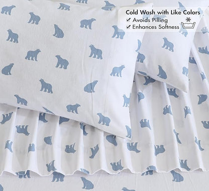 RUVANTI Flannel Sheets King Size - 100% Cotton Brushed King Bed Sheets Set - Deep Pockets 16 Inches - All Seasons Breathable & Extra Soft - Warm & Cozy, 4 Piece, Happy Cubs