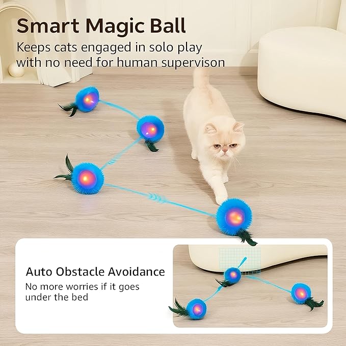 Interactive Cat Toys, Play Mat with Automatic Motion Balls, LED Lights, Bird Chirping Sound, 3 Speed Levels, Indoor Enrichment, Cat Pattern Design-Mewly Pet