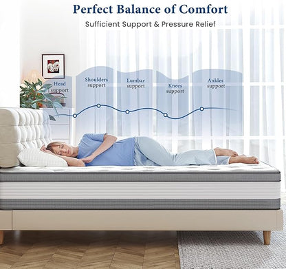 Coolvie King Mattress 12 Inch Hybrid Mattresses King Size Bed Mattress in A Box Mattresses Individual Pocket Springs with Memory Foam Layer Provide Motion Isolation & Cool Sleep