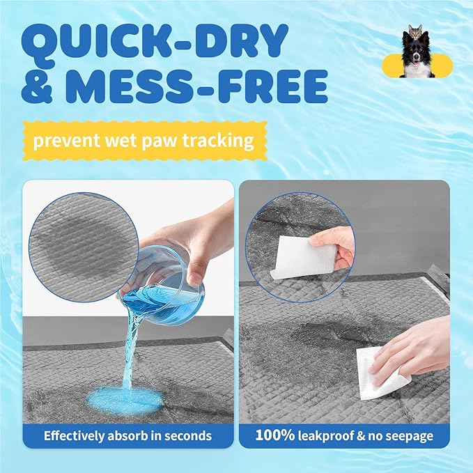 100-Pack X-Large Puppy Pads - 34'' x 28'' Pee Pads for Dogs Potty Training with Leak-Proof Quick-Dry Design, 6-Layer Wee Wee Pads for Dogs, Charcoal, Black-Mewly Pet