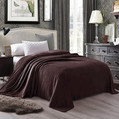 Exclusivo Mezcla Fleece Blanket Queen Size for Bed, Super Soft and Warm, All Season Use, Cozy, Plush, Lightweight, 90x90 Inches, Coffee