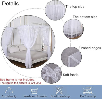 Akiky Princess Canopy Bed Curtains Set with Star Light Sheer Curtain for King Size Bed,8 Panels Canopies (King, White)