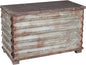 Household Essentials Decorative Trunk, Rustic, Small, Wood Frame and Metal Siding, Spacious and Handmade, Fully Opening Lid, Black Interior, Driftwood and Silver
