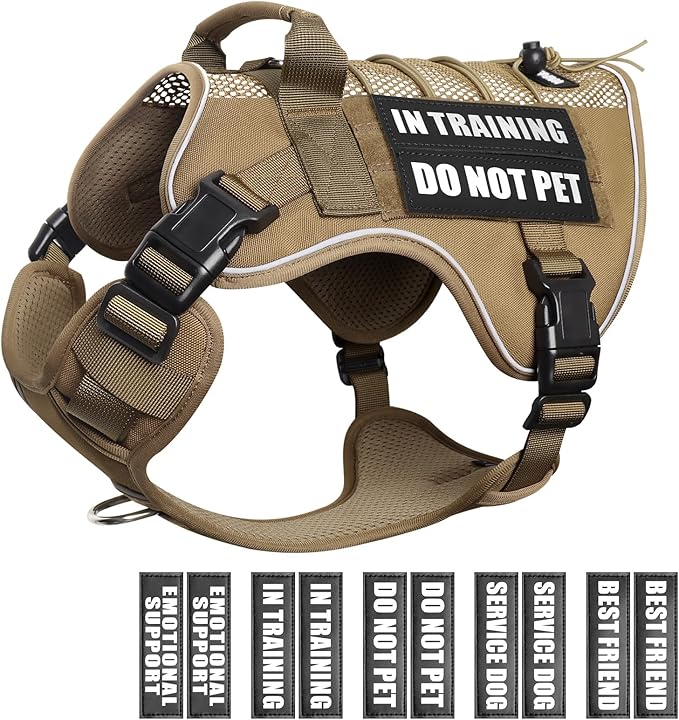 WINSEE Service Dog in Training Mesh Harness with 10 Pet Patches, Soft Air Mesh Breathable Tactical Dog Molle Vest, Reflective Military Pet Vest for Walking Hiking for Small Dogs-Mewly Pet