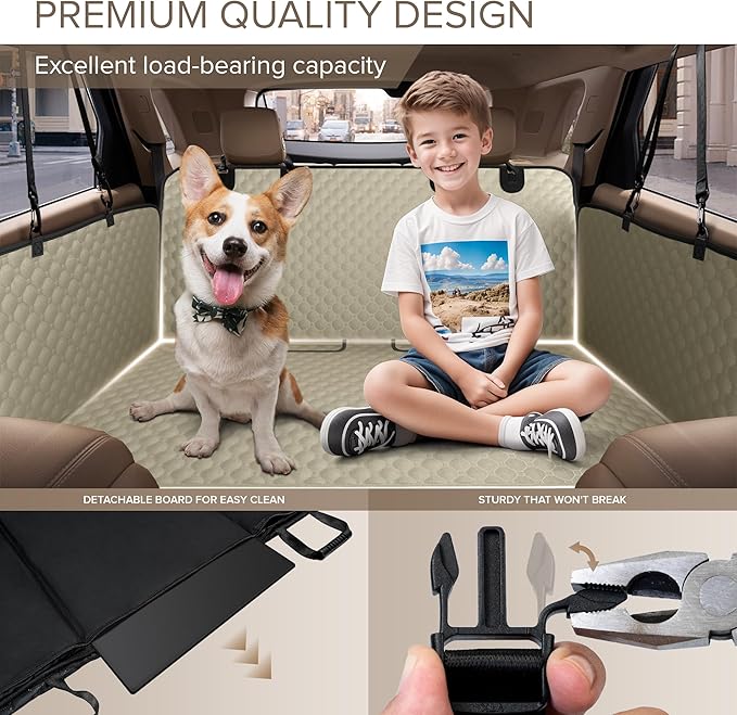 Back Seat Extender for Dogs, Heavy Duty Dog Car Seat Cover for Back Seat and Aggressive Chewer, Large Hard Bottom Car Seat Cover for Dogs, Dog Hammock for Car, Travel Pet Car Bed for Car, SUV, Truck-Mewly Pet