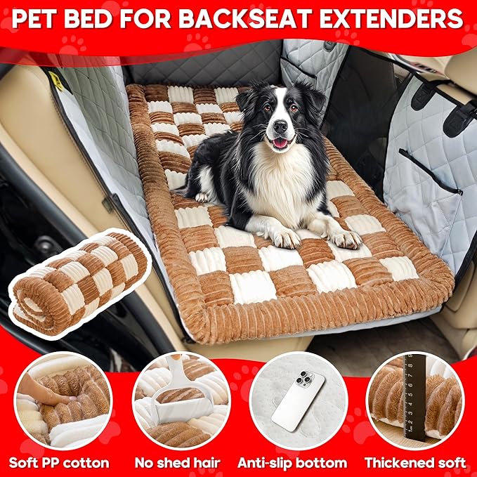 Dog Car Bed Mat, Non-Slip Backseat Extender Pet Blanket, Plaid Dog Bed for Trucks, Sedans & Large SUVs, Chew-Resistant Travel Pad for Dogs, Easy Clean & Scratch-Proof & Comfort (56"x28.7")-Mewly Pet